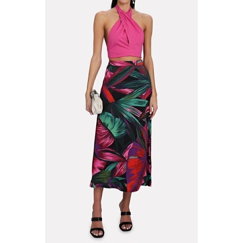 FARM RIO ANTHROPOLOGY Midnight Leaves Midi Skirt, Size Medium 8/10